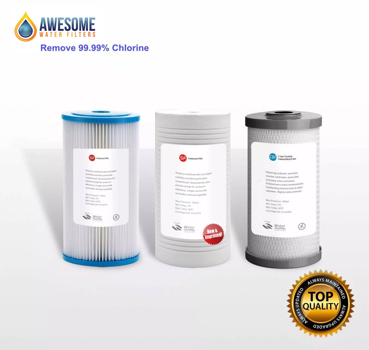 Triple Big White/Blue Sediment & Carbon Block Filter - 10″ x 4.5″