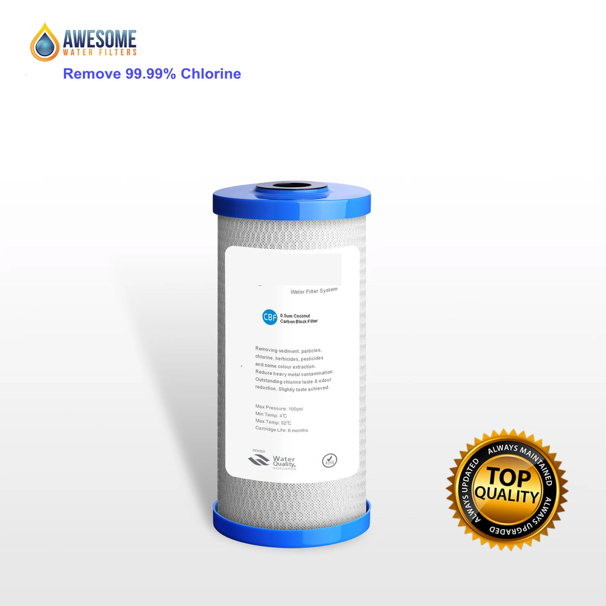 Whole House Coconut Carbon Block Filter Cartridge – 10" x 4.5"