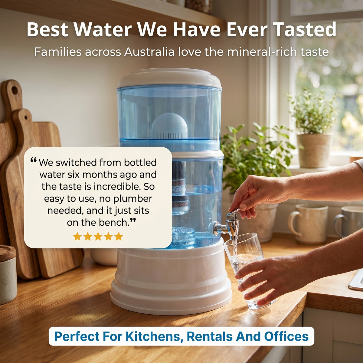 20L Benchtop Water Filter Purifier | Gravity Fed Alkaline | Awesome Water Filters